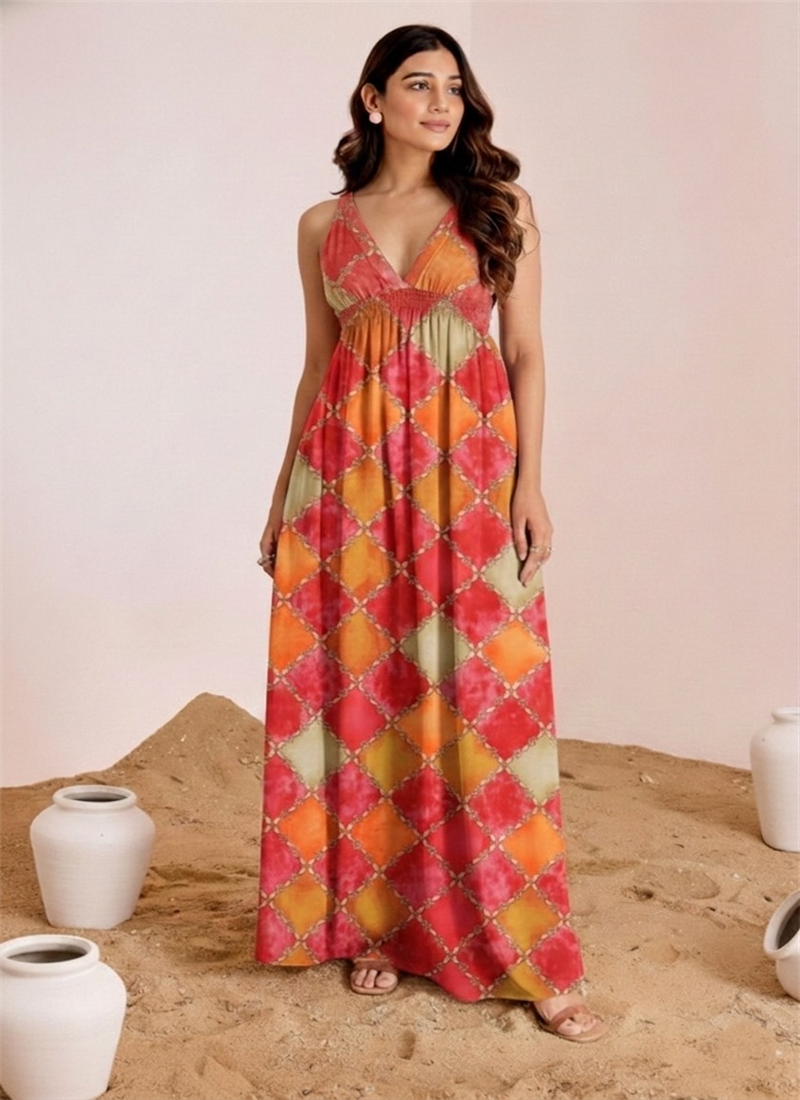 Stylish Multicolor Printed Cotton Maxi Dress  After Six Wear