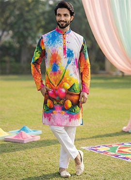Stylish Multicolored Cotton Digital Print Kurta Pyjama
