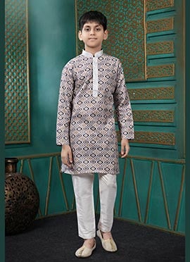 Stylish Multicolored Cotton Printed Kids Boys Kurta Pyjama