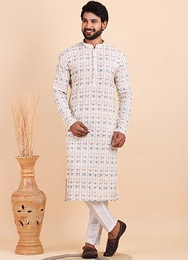 Stylish Multicolored Viscose Digital Print Kurta Pyjama For Men