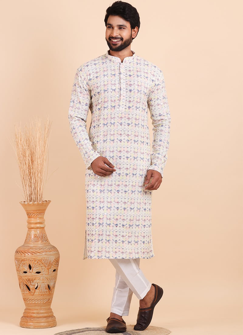 Stylish Multicolored Viscose Digital Print Kurta Pyjama For Men Festive Wear