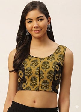 Stylish Mustard Cotton Printed Blouse