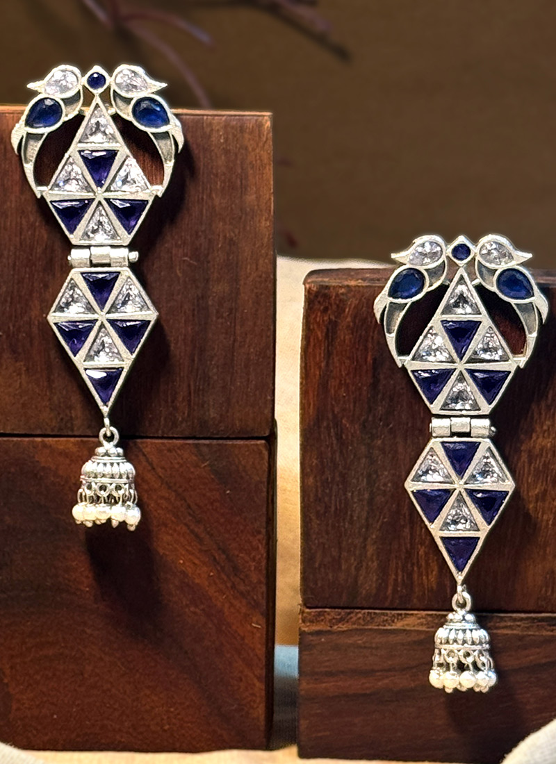 Stylish Navy Blue Kundan Danglers Festive Wear