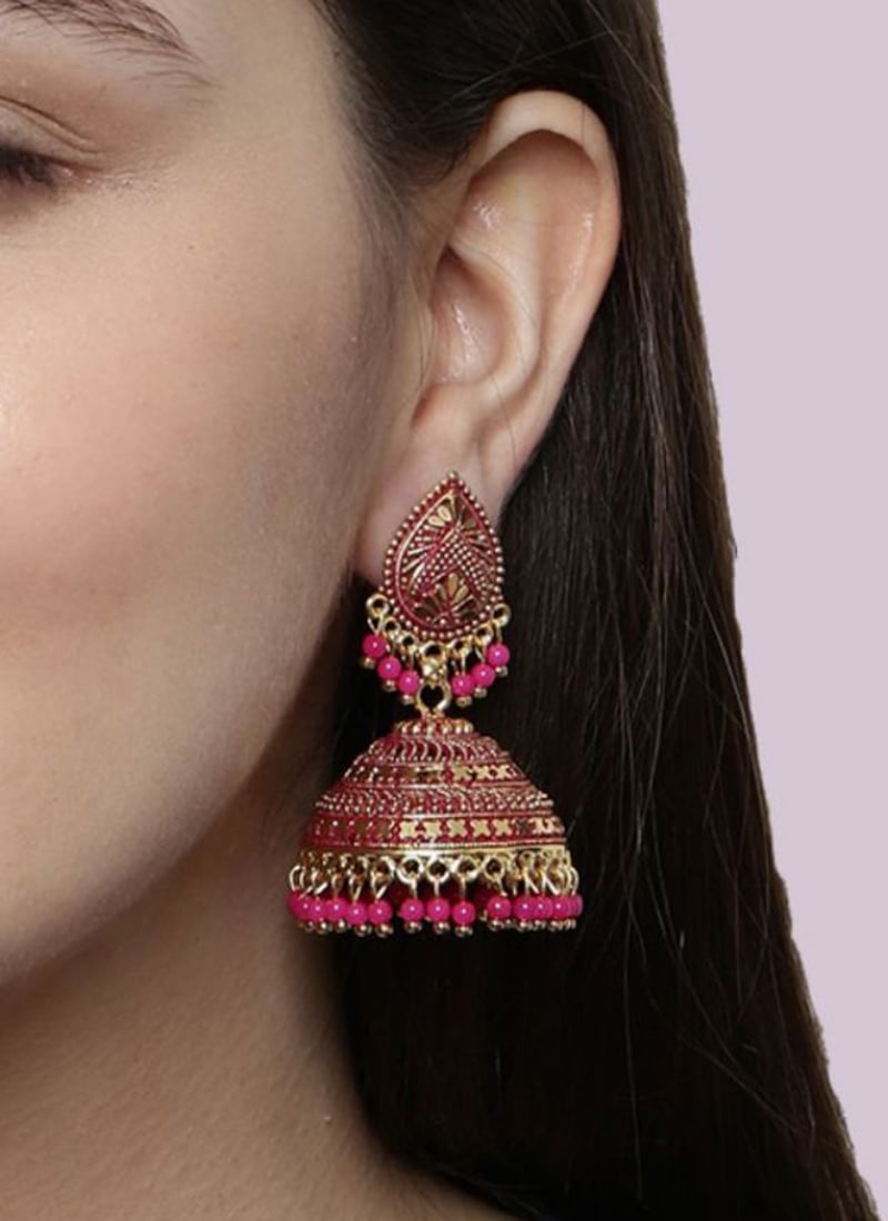Stylish Pink Beaded Jhumka