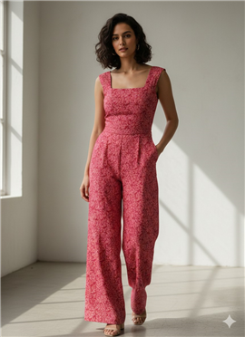 Stylish Pink Printed Cotton Indo Western Jumpsuit