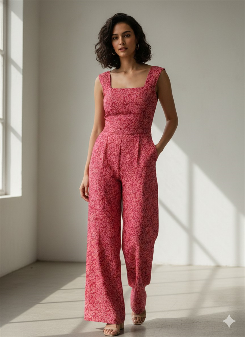 Stylish Pink Printed Cotton Indo Western Jumpsuit  After Six Wear