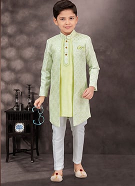 Stylish Pista Green Kasak Zari Jacquard Sequins Indowestern Sherwani