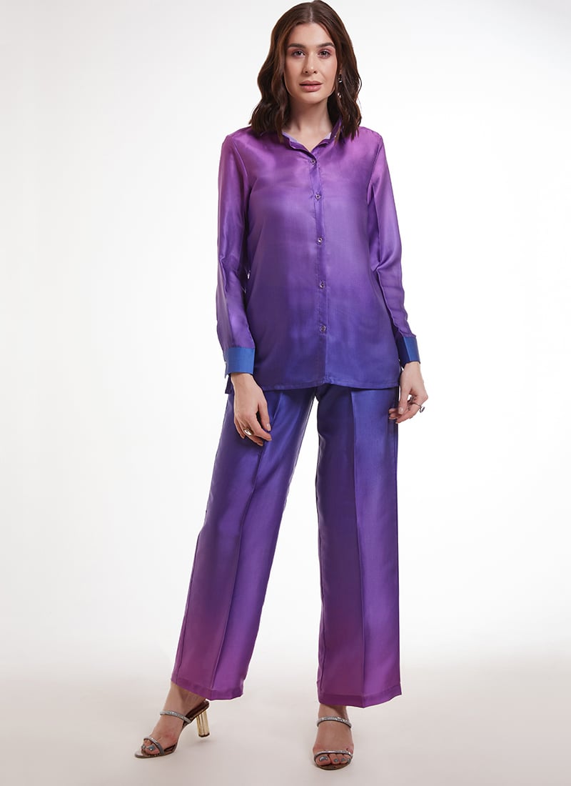Stylish Purple Modal Satin Stylish Indowestern Co ord Sets After Six Wear