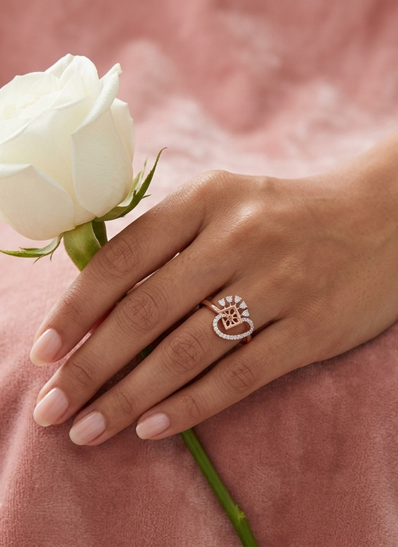 Stylish Rose Gold 925 Sterling Silver Moissanite Ring Wedding Wear