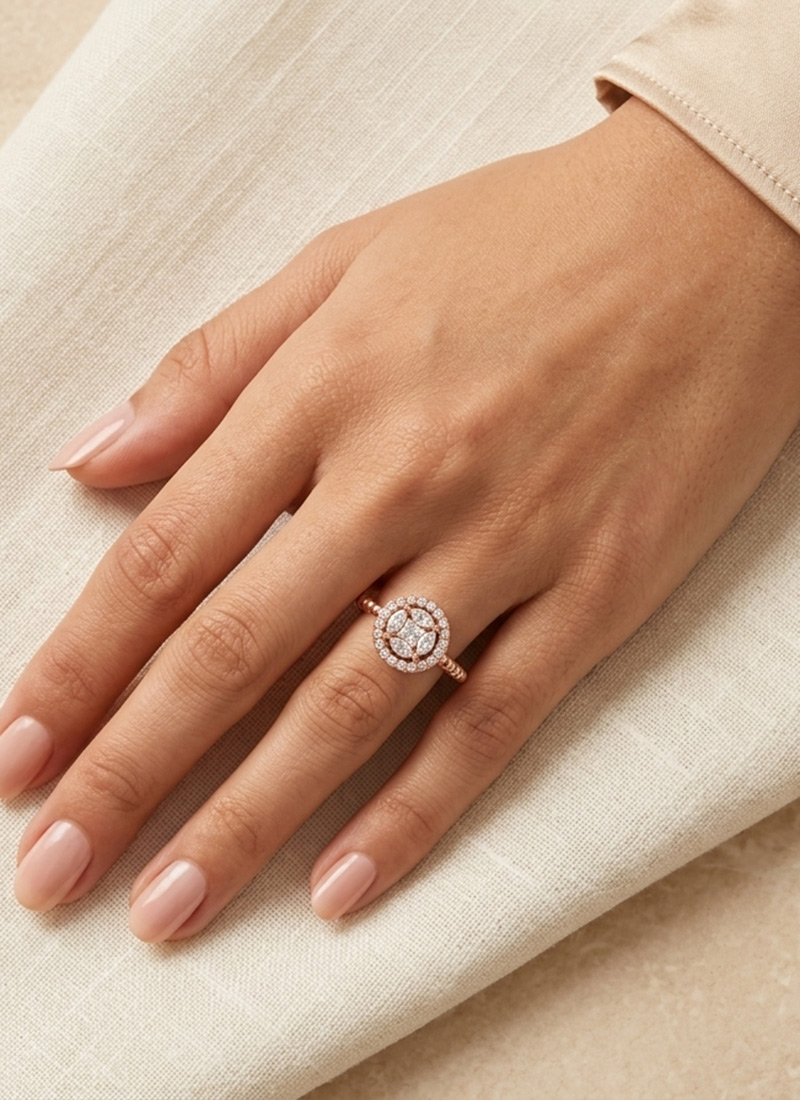 Stylish Rose Gold 925 Sterling Silver Moissanite Ring Wedding Wear