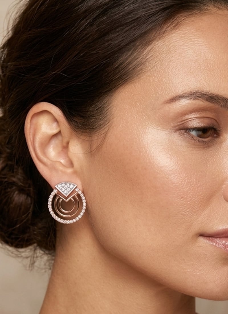 Stylish Rose Gold 925 Sterling Silver Moissanite Stone Accent Stud Earrings Wedding Wear