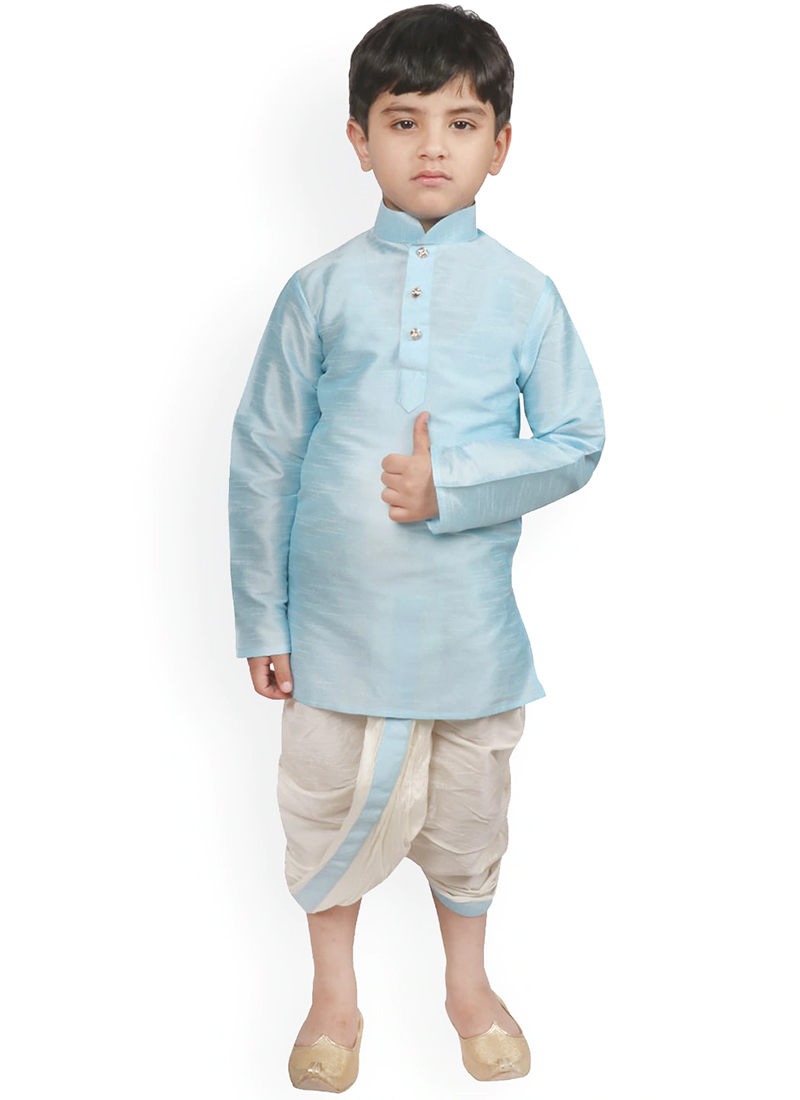 Stylish Silk Dupion Dhoti Style Kids Boys Kurta Pyjama