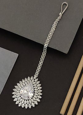 Stylish Silver Kundan Stones American Diamond Mangtikka