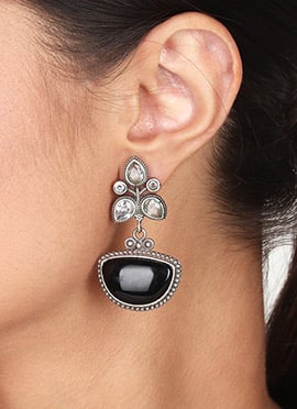 Stylish Silver Oxidised And Stone Drop