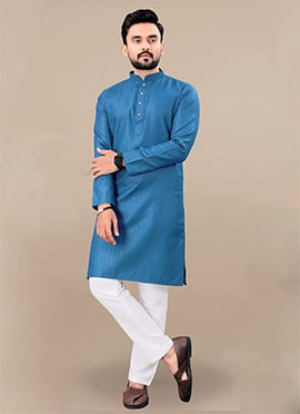 Stylish Teal Cotton Blend Zari Kurta Pyjama