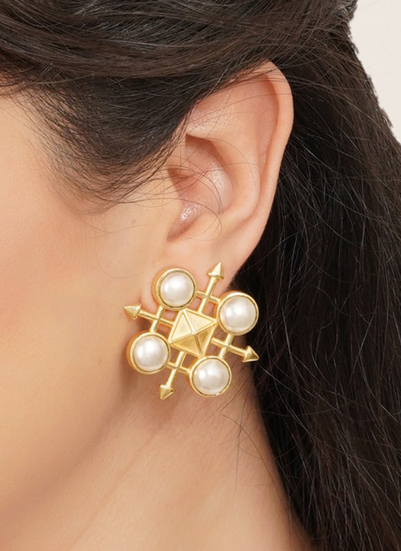 Stylish White Moti Studs Festive Wear