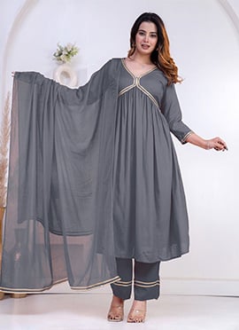 Subtle Grey Rayon Zari Lace Work Anarkali Suit