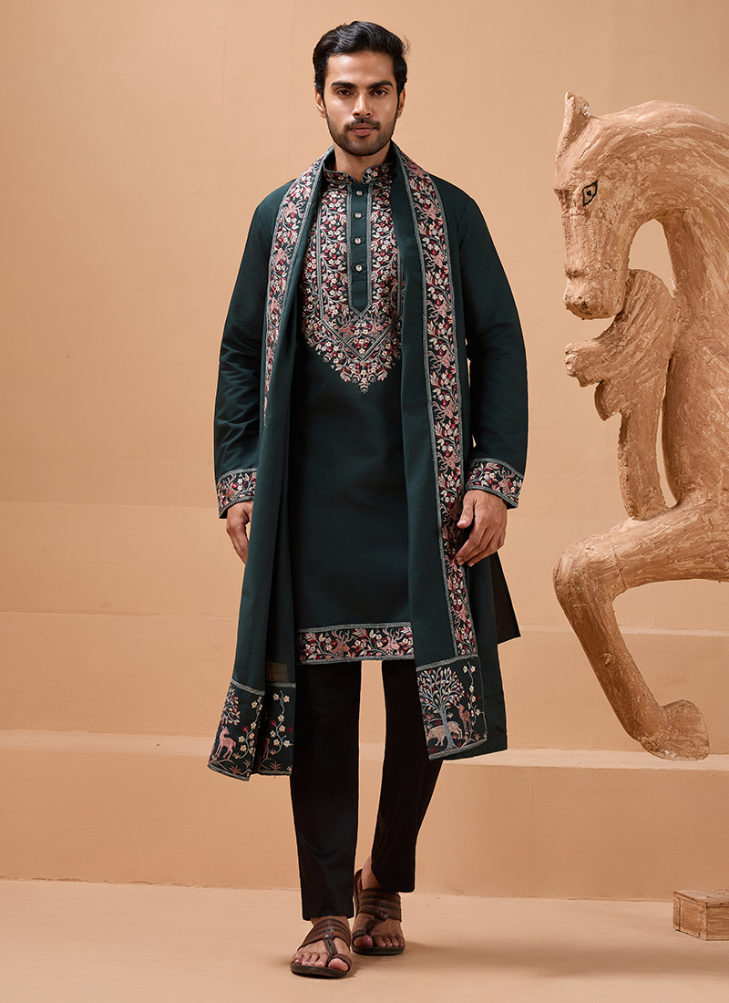 Subtle Grey Viscose Silk Embroidered Sequins Thread Kurta