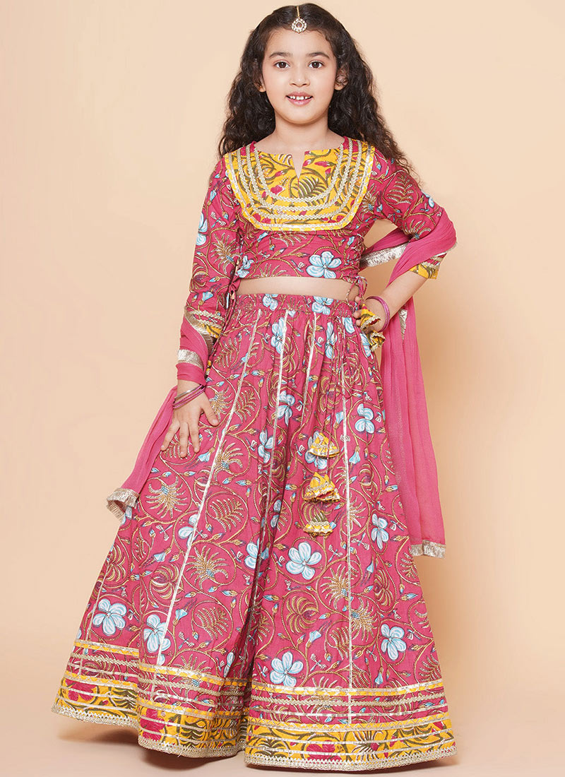 Sumptuous Blended Cotton Printed Kids Girls Umbrella Lehenga Festive Wear