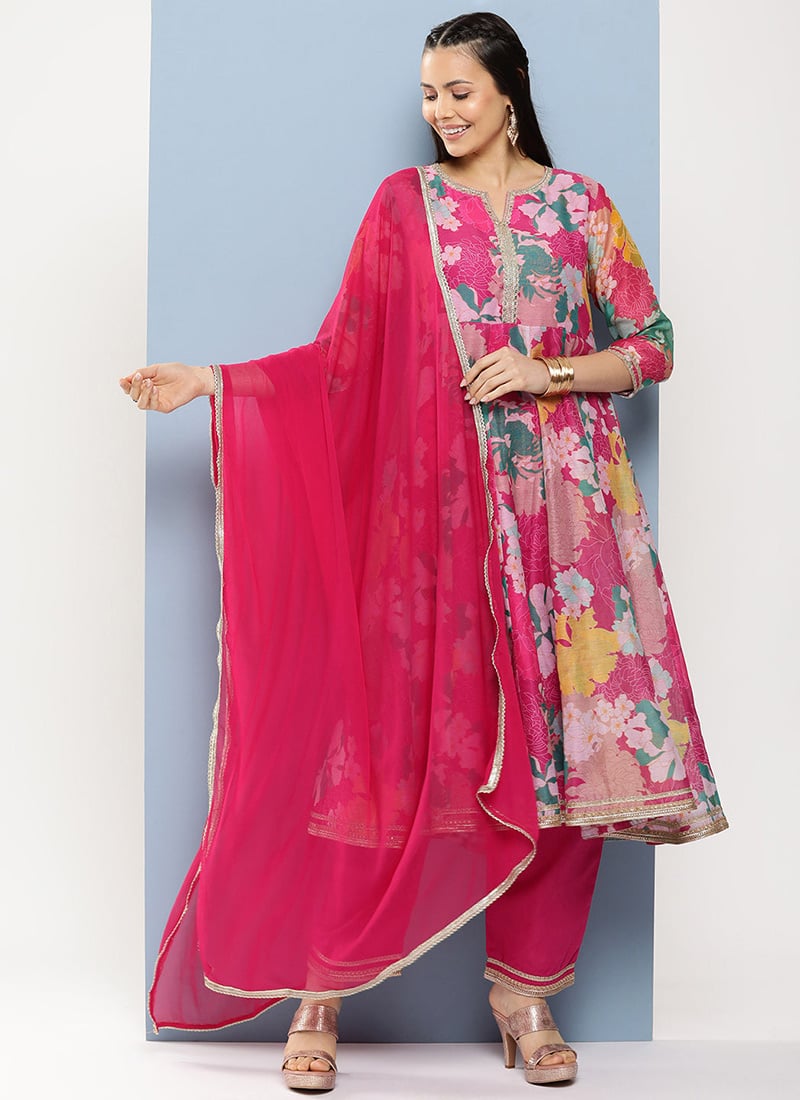 Sumptuous Blended Cotton Printed Straight Pant Suit Festive Wear