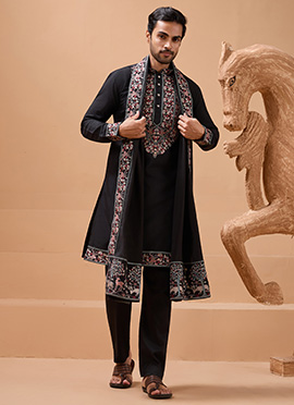 Sunny Yellow Viscose Silk Embroidered Sequins Thread Kurta