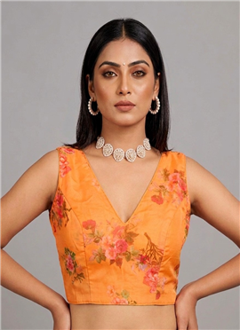 Sunset Bloom Peach Organza Stretchable Blouse