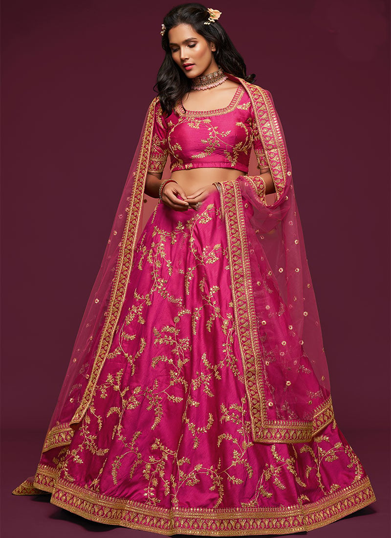 Taffy Pink Benarasi Silk Embroidered N Sequins Umbrella Lehenga Party Wear