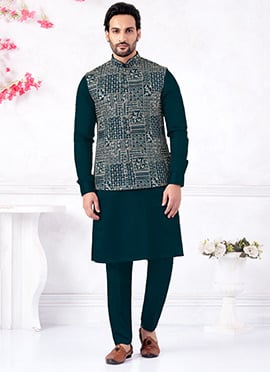 Teal Banarasi Silk Embroidered Sequins Thread Bandi Set