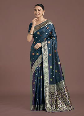 Teal Banarasi Silk Zari Woven Saree
