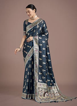 Teal Banarasi Silk Zari Woven Saree