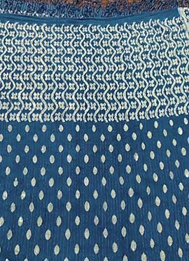 Teal Blue Art Silk Cotton Zari Dupatta