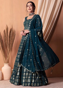 Teal Blue Faux Georgette Sequins Stunning Lehenga