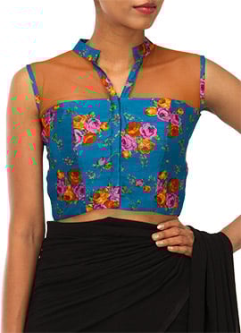 Teal Blue Printed Blouse