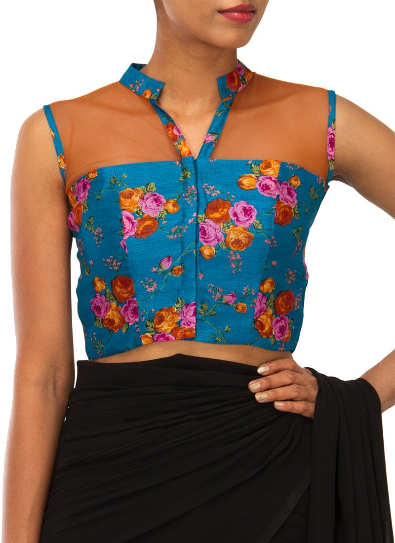 Teal Blue Printed Blouse