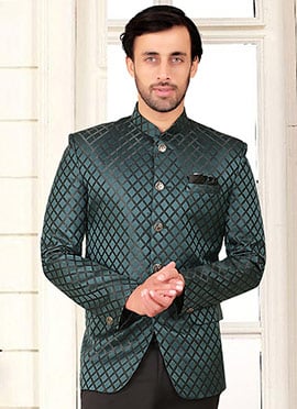 Teal Blue Rayon Bandhgala Jacket