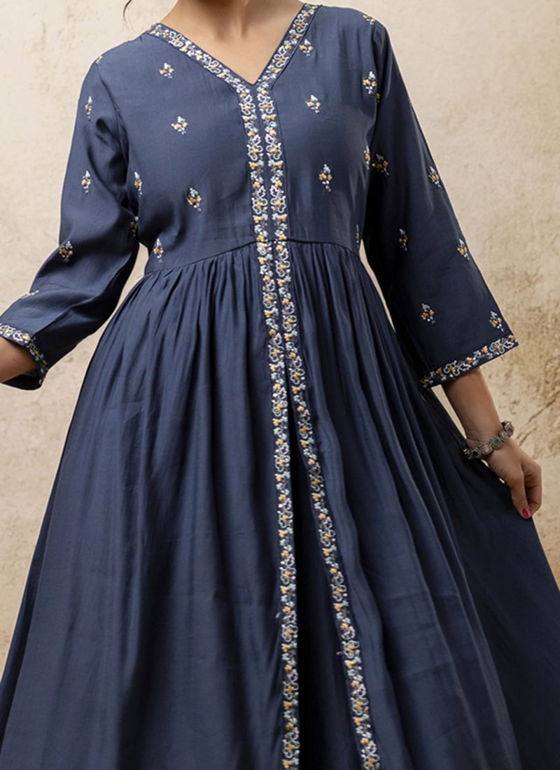 Teal Heavy Premium Silk Semi-Stitched Palazzo Suit With Embroidery Sequence Work main image 1