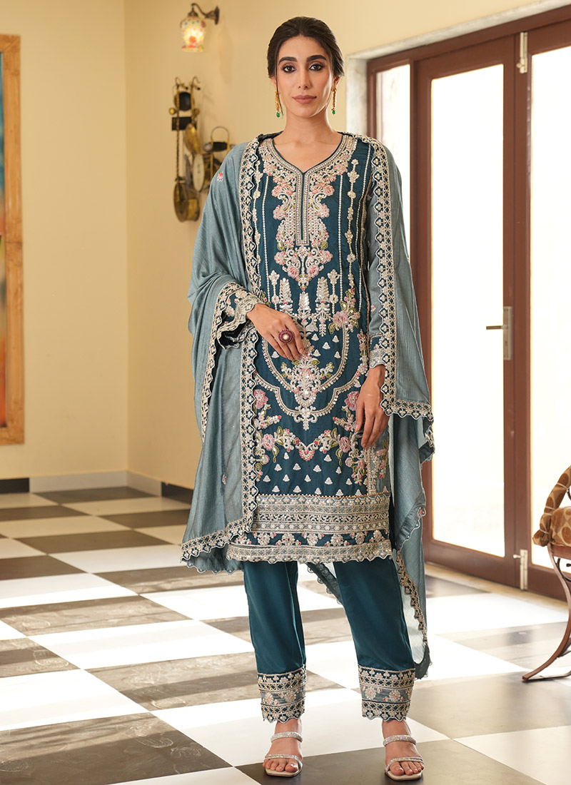 Pista Classy Designer Semi-Stitched Pant Suit With Embroidery Sequins Work main image 1