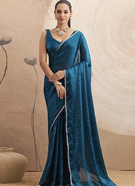 Teal Chiffon Tikki Work Saree