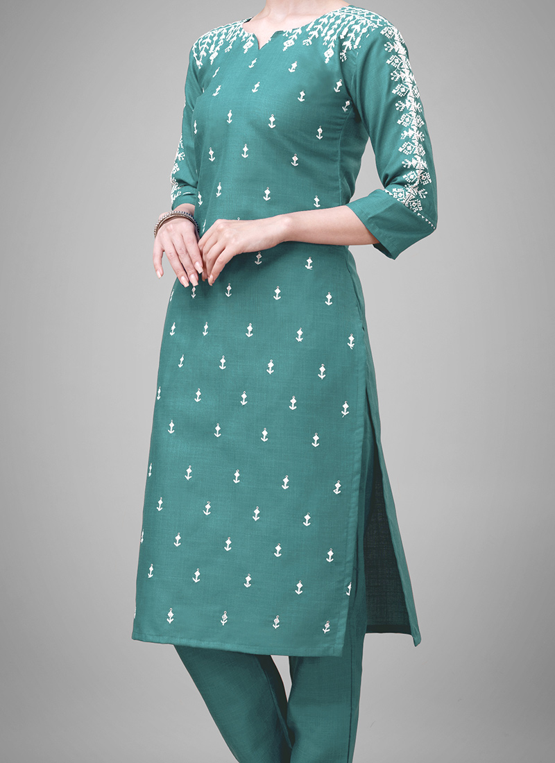 Deep Teal Embroidered Straight Kurta main image 0