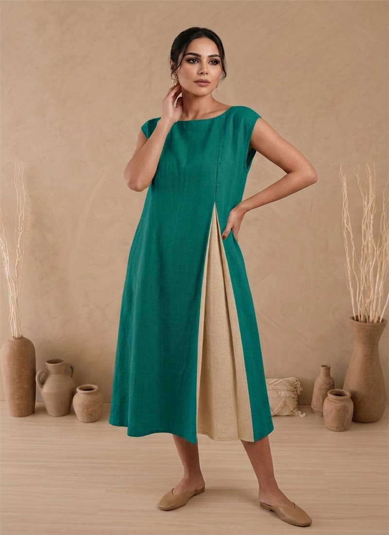 Teal Cotton Layered Midi Dress After Six Wear