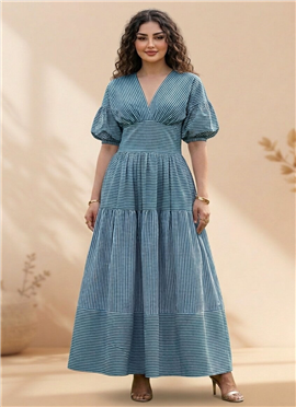 Teal Cotton Printed Tiered Maxi Dress