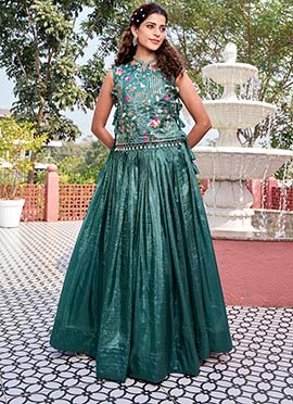 Teal Crush Silk Embroidered Sequins Thread Indowestern Sets and Suits