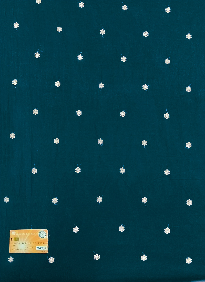 Teal Embroidered Net Fabric