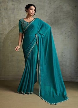 Teal Faux Chiffon Stones Saree Festive Wear