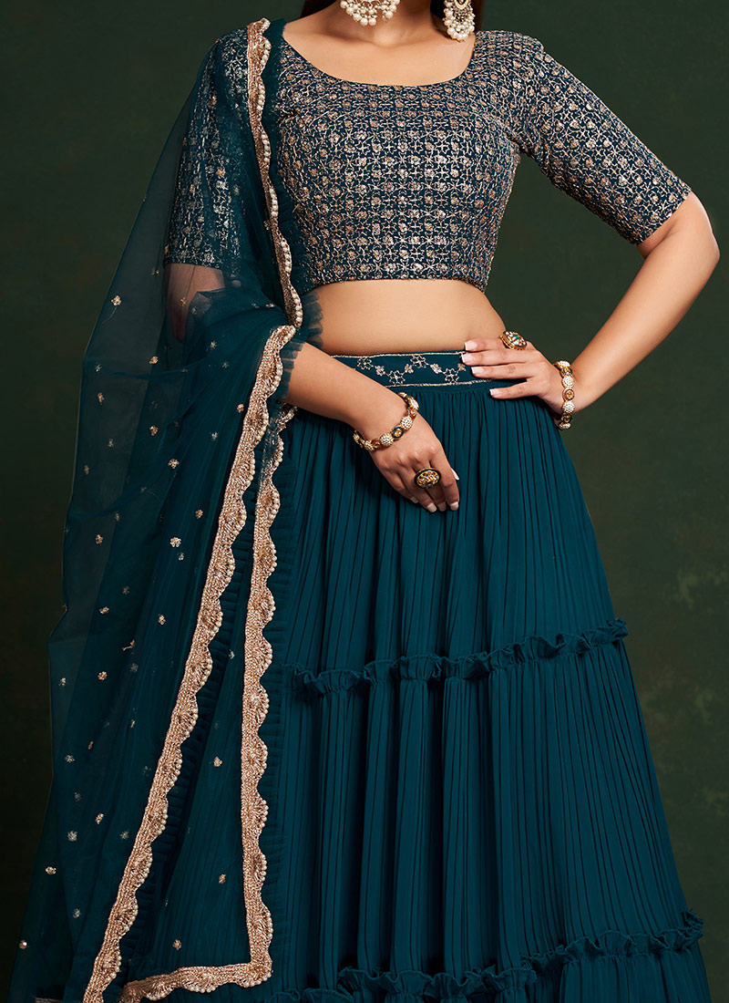 Teal Faux Embroidered Lehengas GHSIR6904