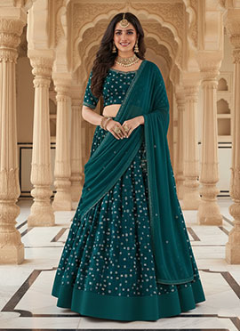 Teal Georgette Sequins Embroidered Lehenga Set