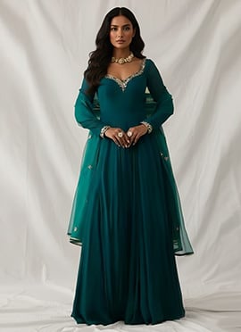 Teal Georgette Mirror Work Anarkali Suit