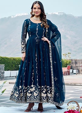 Teal Georgette Sequin Anarkali Suit