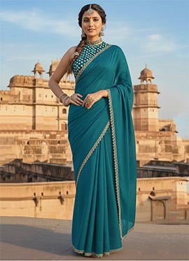 Teal Georgette Zari Sequins Saree