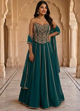 Teal Georgette Zari Sequins Stones Lehenga